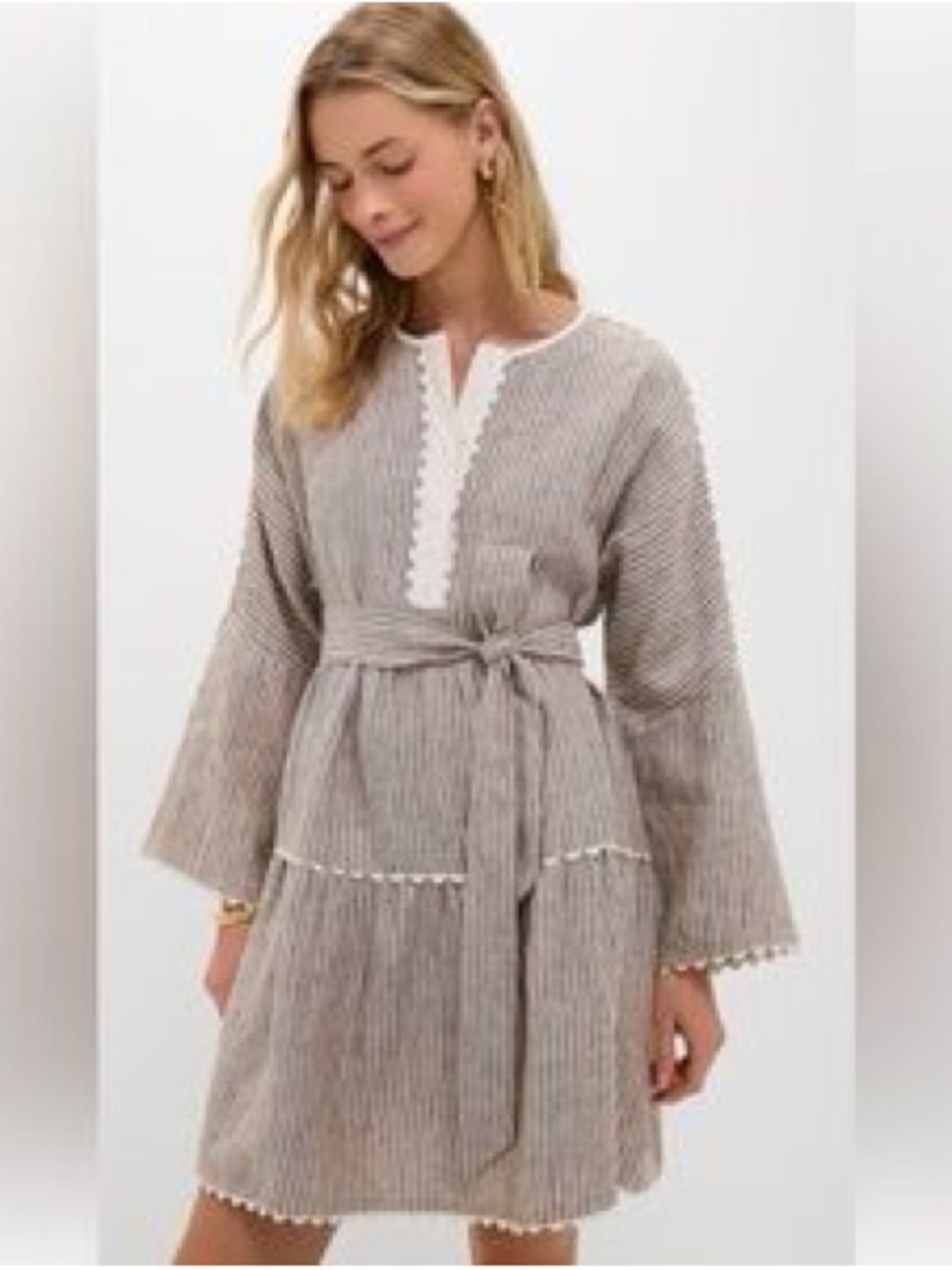Tuckernuck linen Tobi mini dress - brown and cream